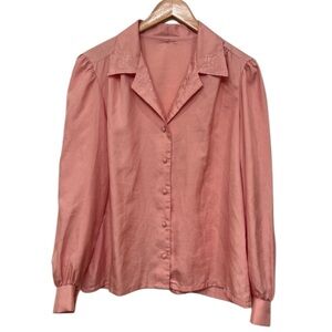 Vintage Pink button Down Blouse embroidered collar